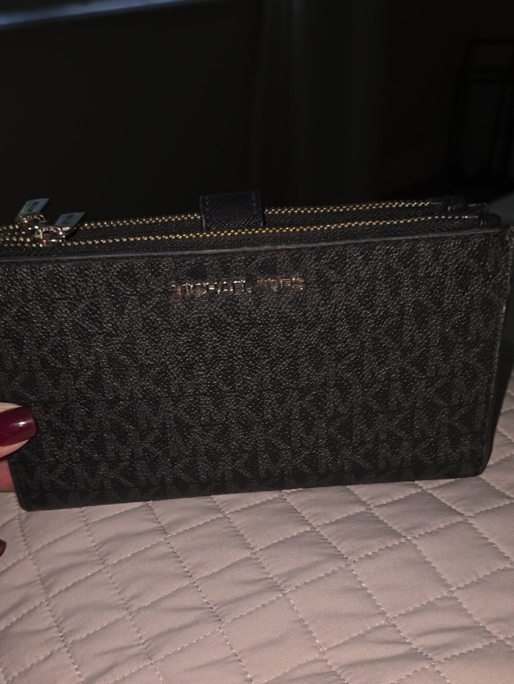 Michael Kors Black MK Logo Zip Wallet with Silver Hardware - Picture 2 of 2